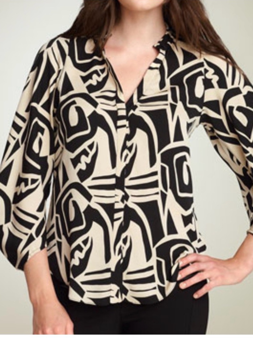 DVF Karia Lens Flicker Silk Blouse Diane von Furstenberg Beige Black 6